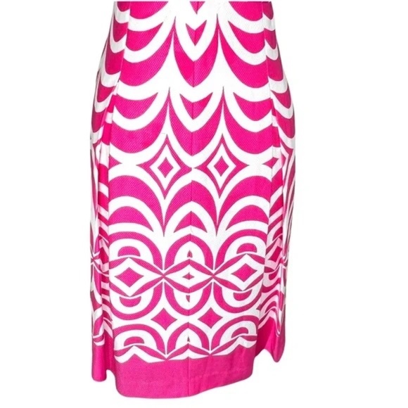 TALBOTS Geo Scallop Cap Sleeve Fit & Flare Pleated Dress Pink/White 6 - Picture 10 of 14